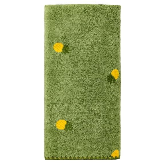 Unique Bargains Soft Coral Fleece Bath Towel with Fruit Embroidery Green 55" x 28"