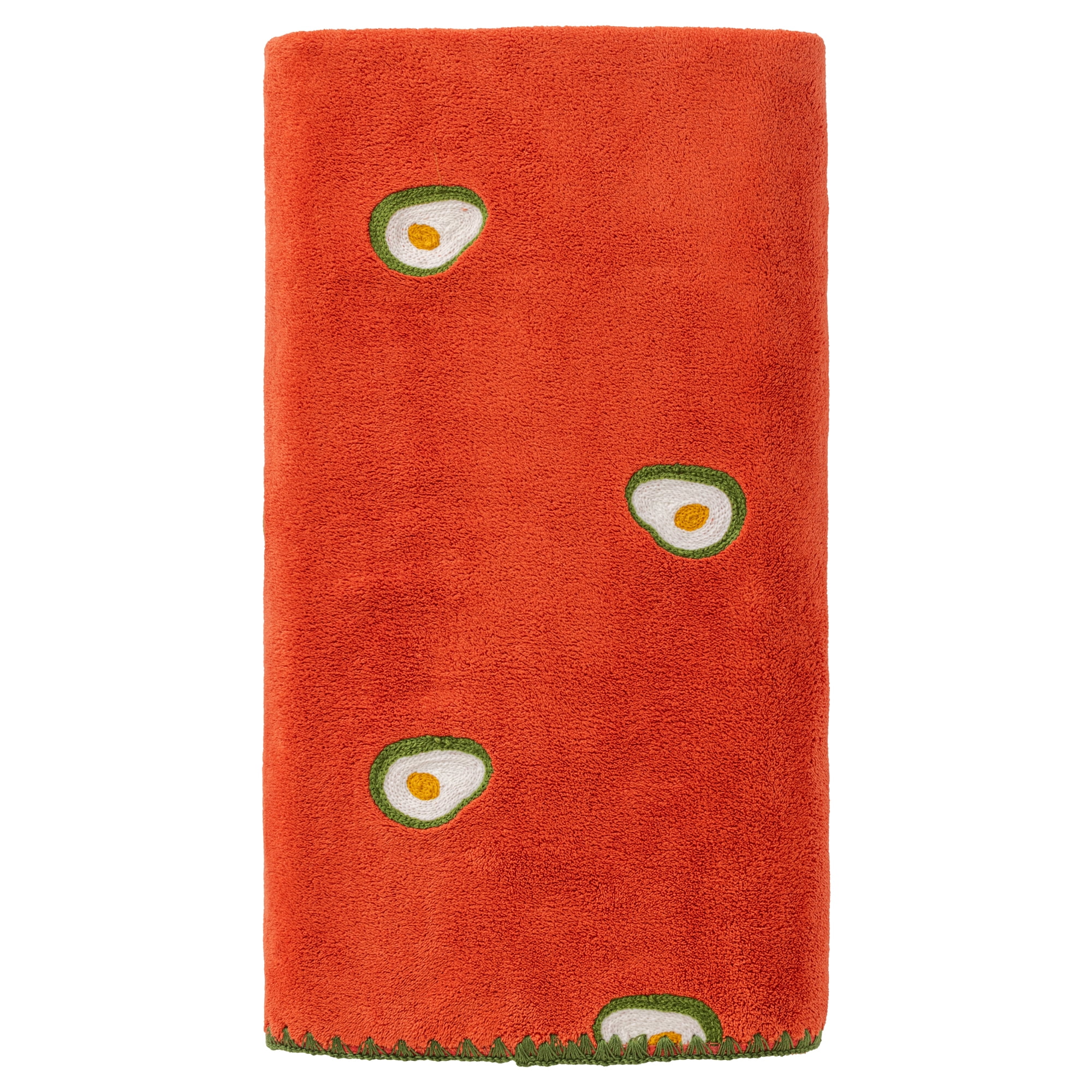 Unique Bargains Soft Coral Fleece Bath Towel with Fruit Embroidery Red 55" x 28"