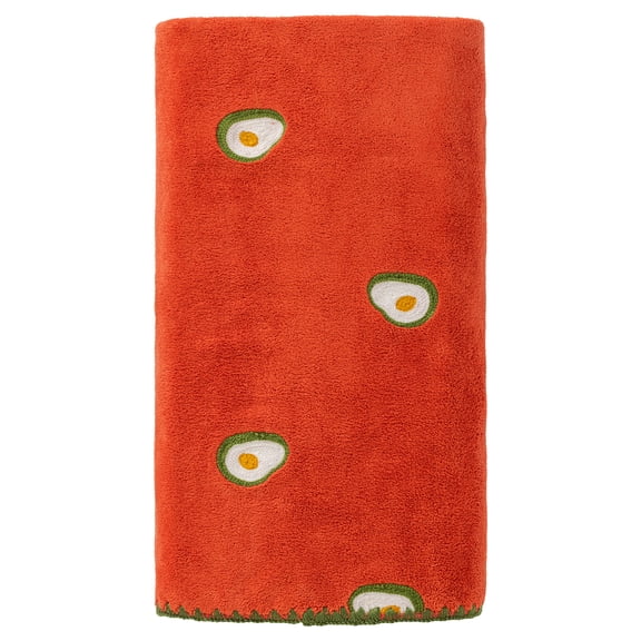 Unique Bargains Soft Coral Fleece Bath Towel with Fruit Embroidery Red 55" x 28"