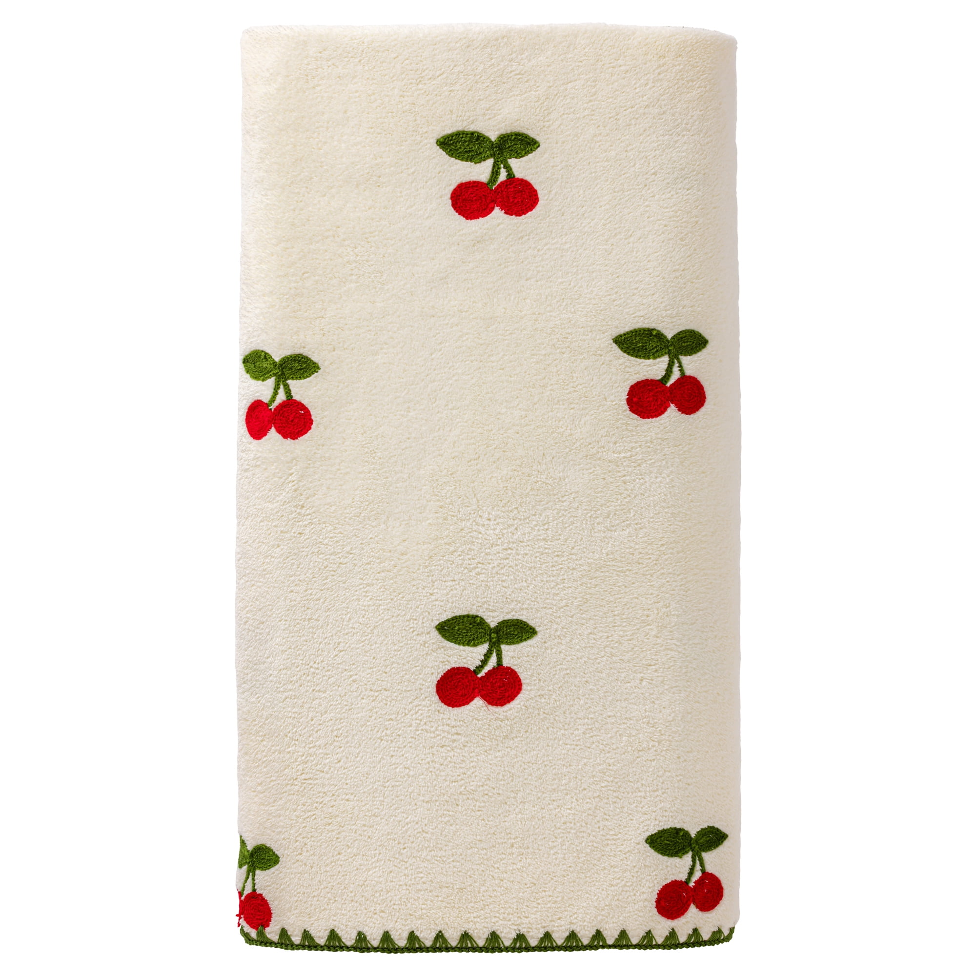 Unique Bargains Soft Coral Fleece Bath Towel with Fruit Embroidery White 55" x 28"