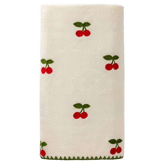Unique Bargains Soft Coral Fleece Bath Towel with Fruit Embroidery White 55" x 28"