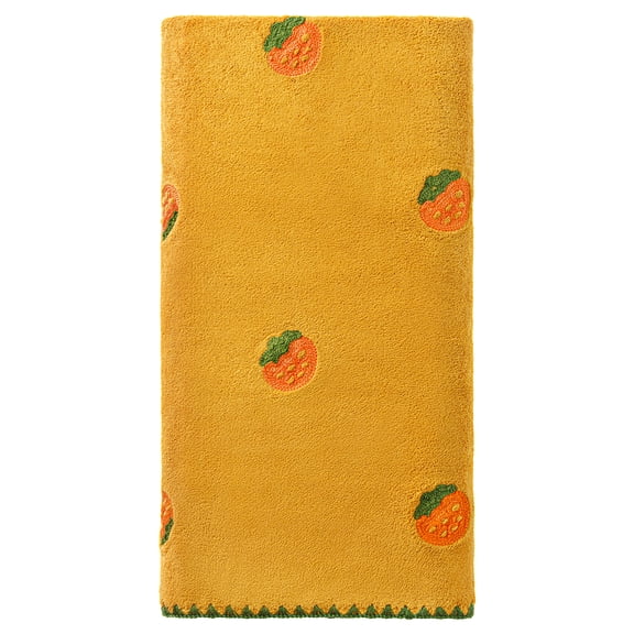 Unique Bargains Soft Coral Fleece Bath Towel with Fruit Embroidery Yellow 55" x 28"