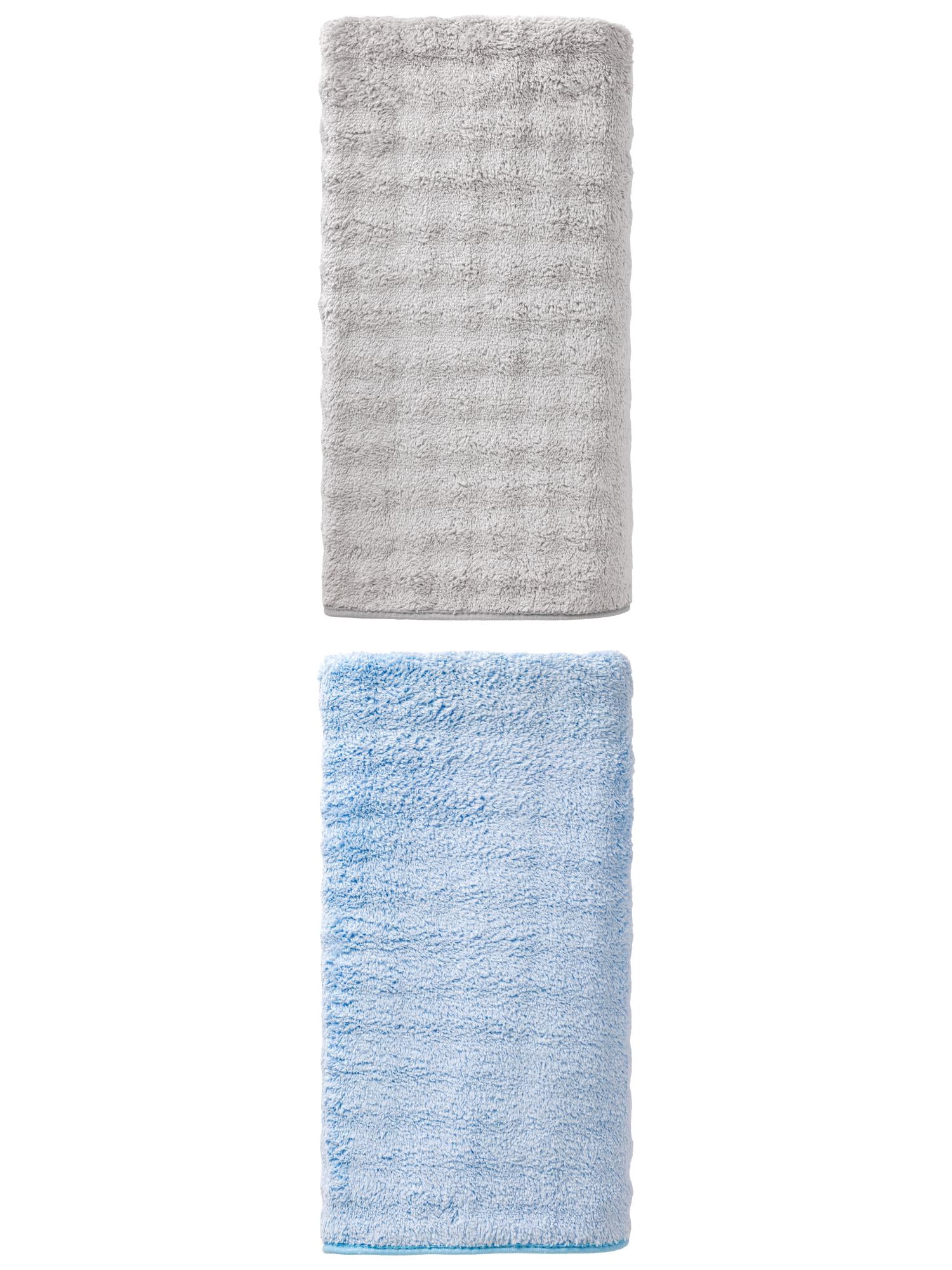 Unique Bargains Soft Coral Fleece Fade Resistant Bath Towel 2 Pack Blue/Grey 55"x28"