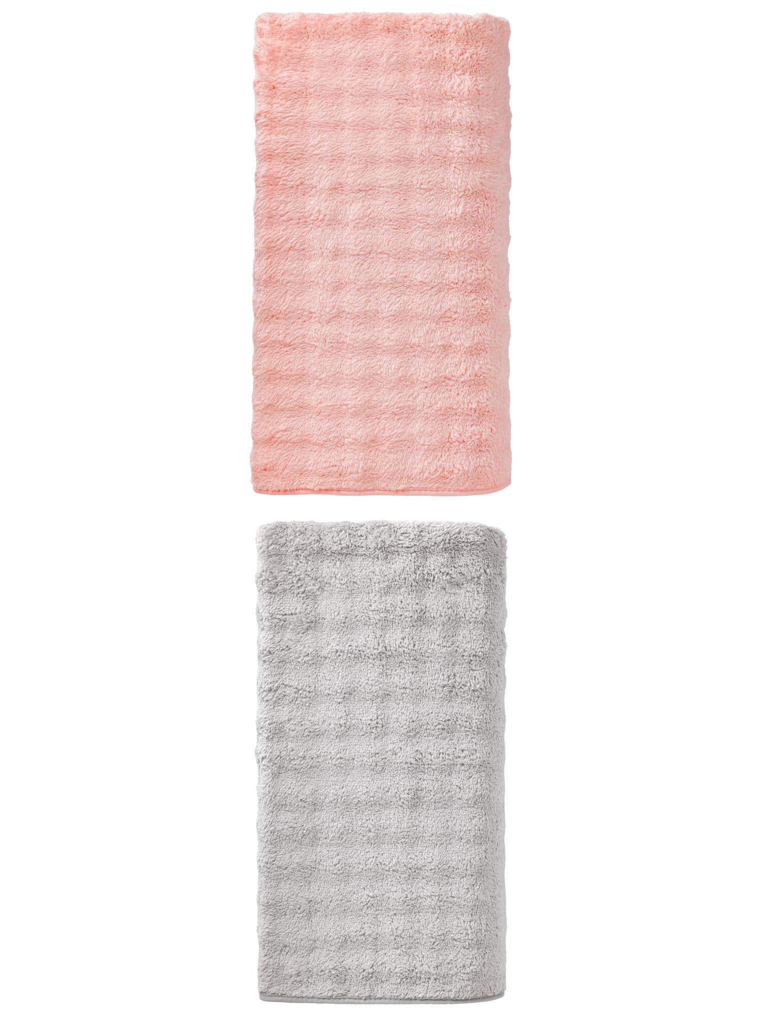 Unique Bargains Soft Coral Fleece Fade Resistant Bath Towel 2 Pack Pink/Grey 55"x28"