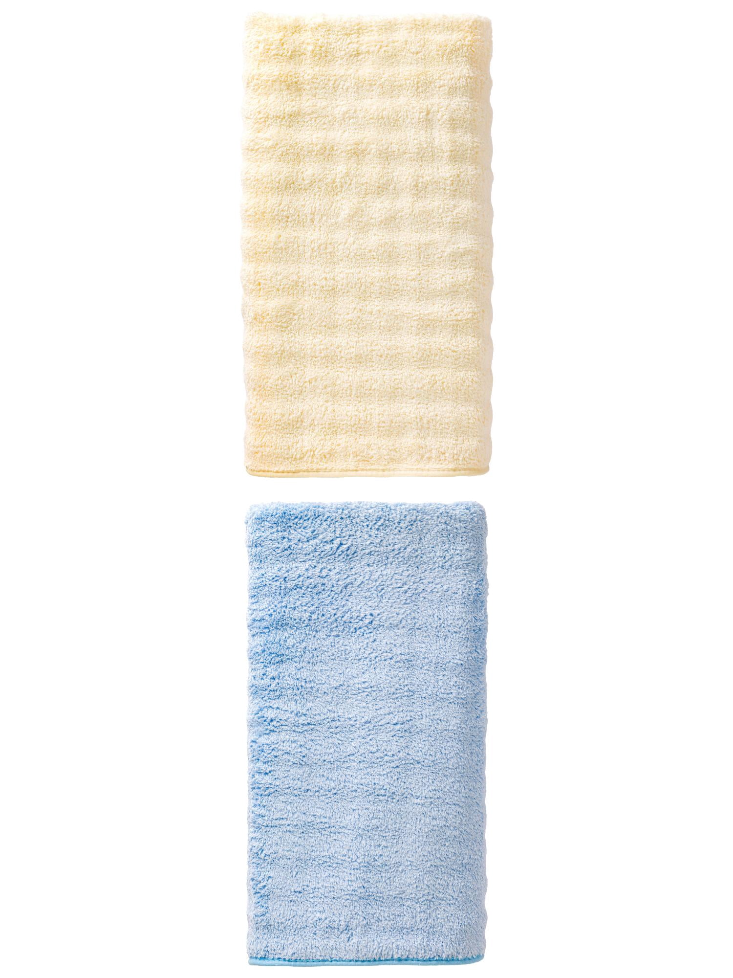 Unique Bargains Soft Coral Fleece Fade Resistant Bath Towel 2 Pack White/Blue 55"x28"
