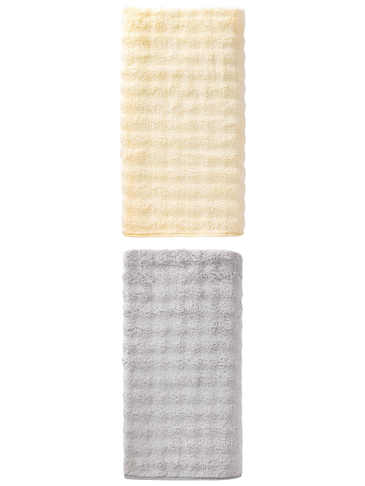 Unique Bargains Soft Coral Fleece Fade Resistant Bath Towel 2 Pack White/Grey 55"x28"