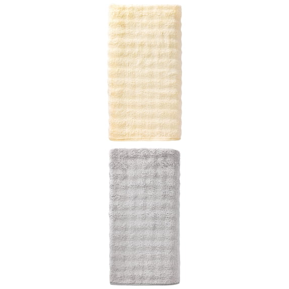 Unique Bargains Soft Coral Fleece Fade Resistant Bath Towel 2 Pack White/Grey 55"x28"