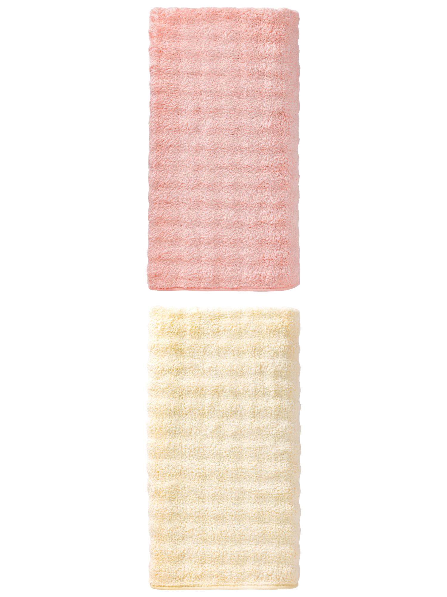 Unique Bargains Soft Coral Fleece Fade Resistant Bath Towel 2 Pack White/Pink 55"x28"