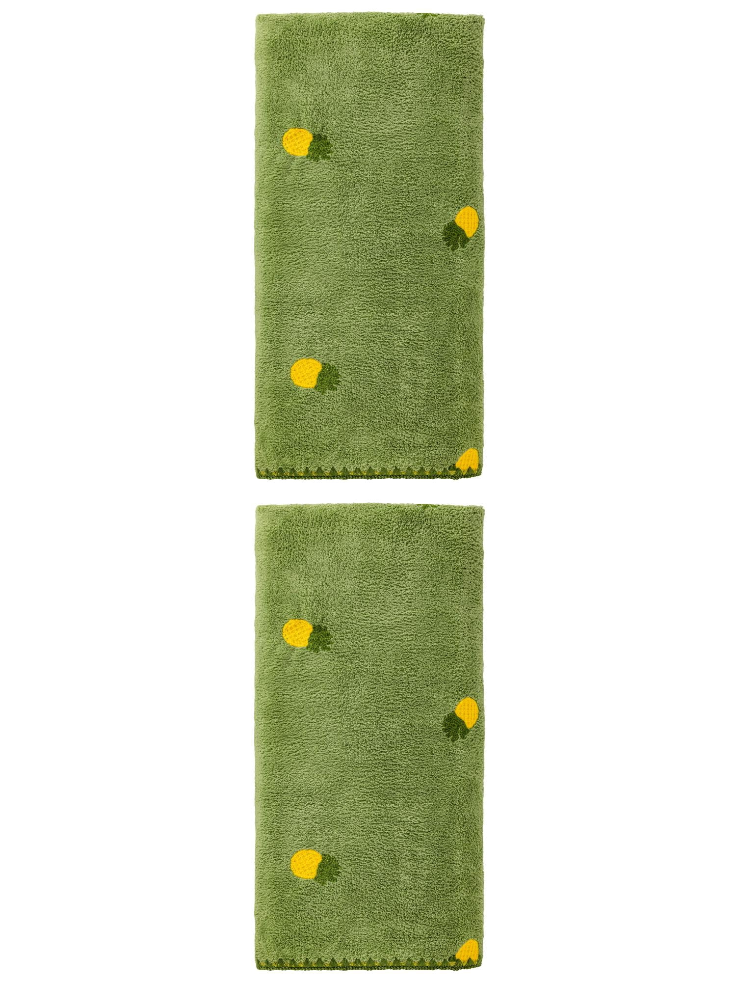 Unique Bargains Soft Coral Fleece Fruit Embroidery Bath Towel 2 Pack Green 55"x28"