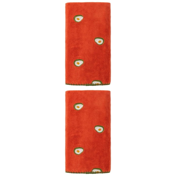 Unique Bargains Soft Coral Fleece Fruit Embroidery Bath Towel 2 Pack Red 55"x28"