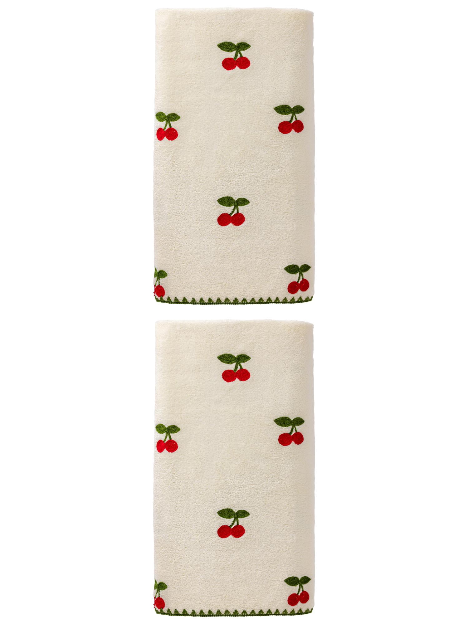Unique Bargains Soft Coral Fleece Fruit Embroidery Bath Towel 2 Pack White 55"x28"
