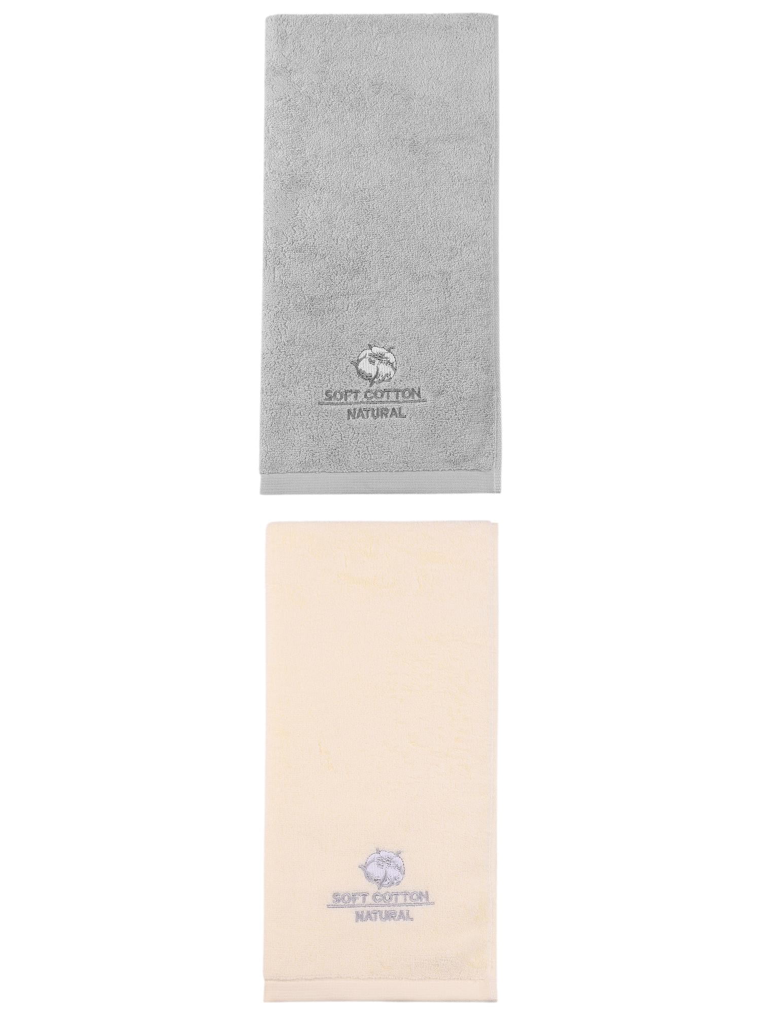 Unique Bargains Soft Cotton Absorbent Hand Towel with Embroidery Grey/Beige 29" x 13"