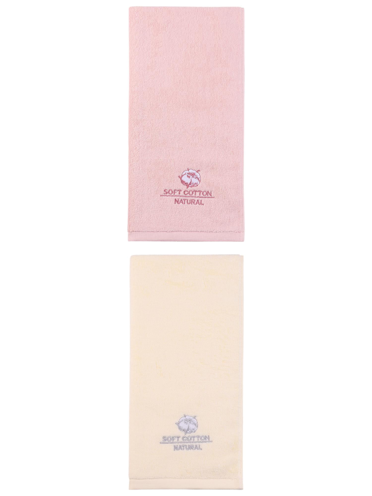 Unique Bargains Soft Cotton Absorbent Hand Towel with Embroidery Pink/Beige 29" x 13"