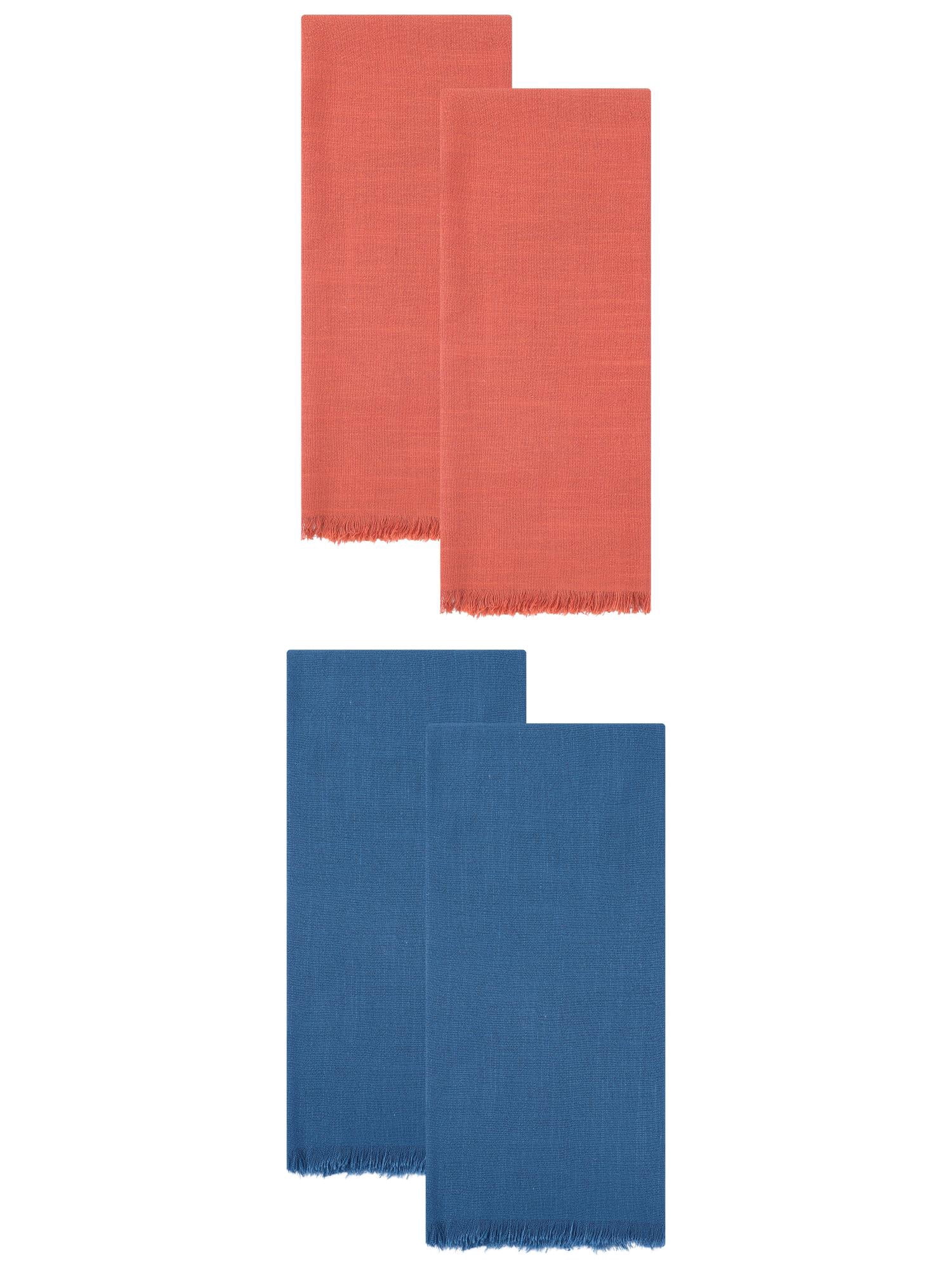 Unique Bargains Soft Cotton Absorbent Linen Kitchen Towels 4 Pack Blue/Orange 18" x 18"