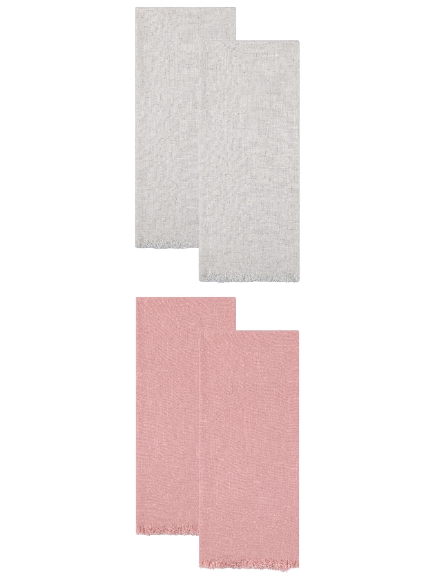 Unique Bargains Soft Cotton Linen Kitchen Towels 4 Pack Apricot/Pink 18" x 18"