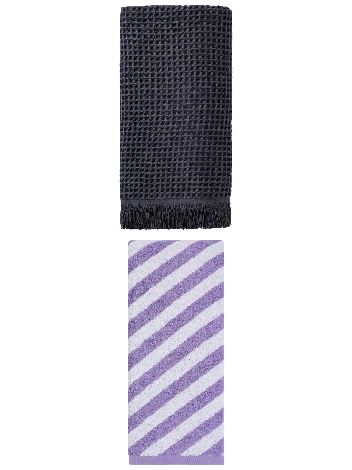 Unique Bargains Soft Cotton Waffle Bath Towel 2 Pack Dark Blue/Purple 71" x 35"/55" x 28"