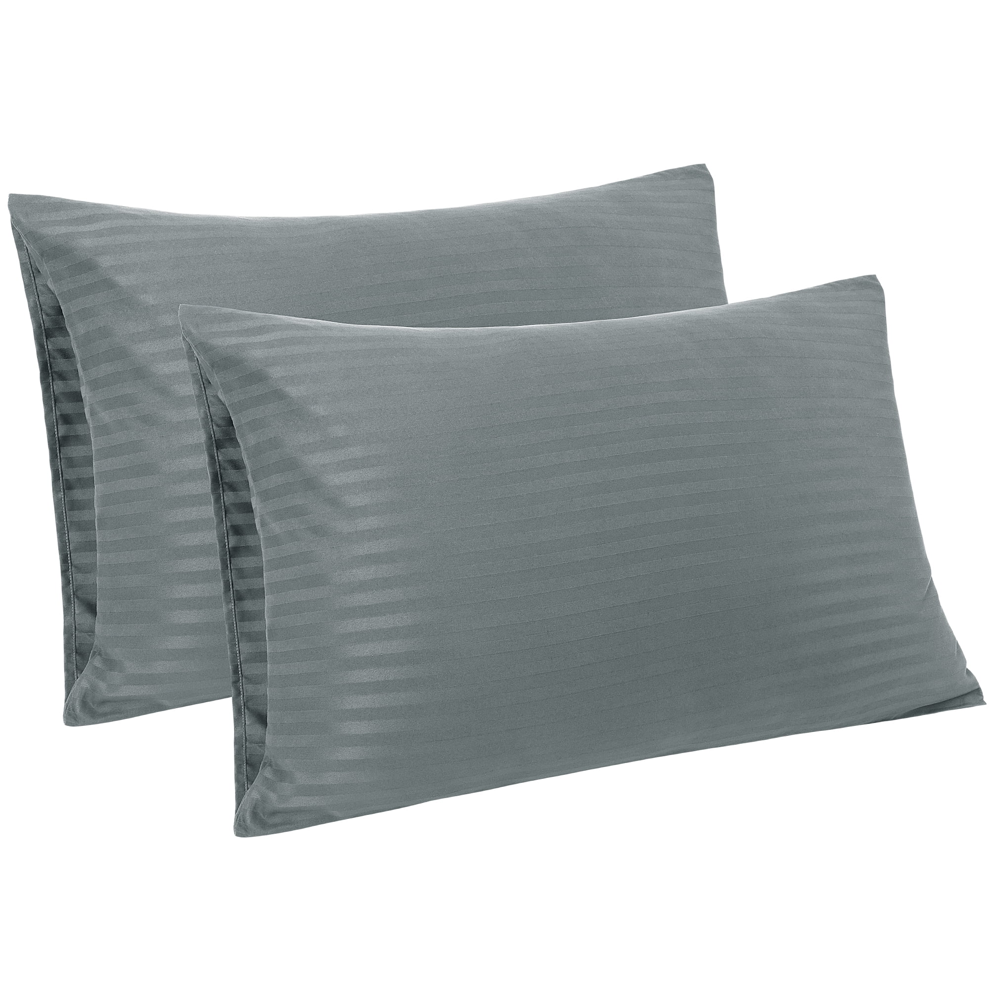Unique Bargains Soft Durable Set of 2 Microfiber Striped Pillowcase Dark Gray Standard（20"x26")