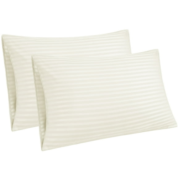 Unique Bargains Soft Durable Set of 2 Microfiber Striped Pillowcase Khaki King (20"x36")