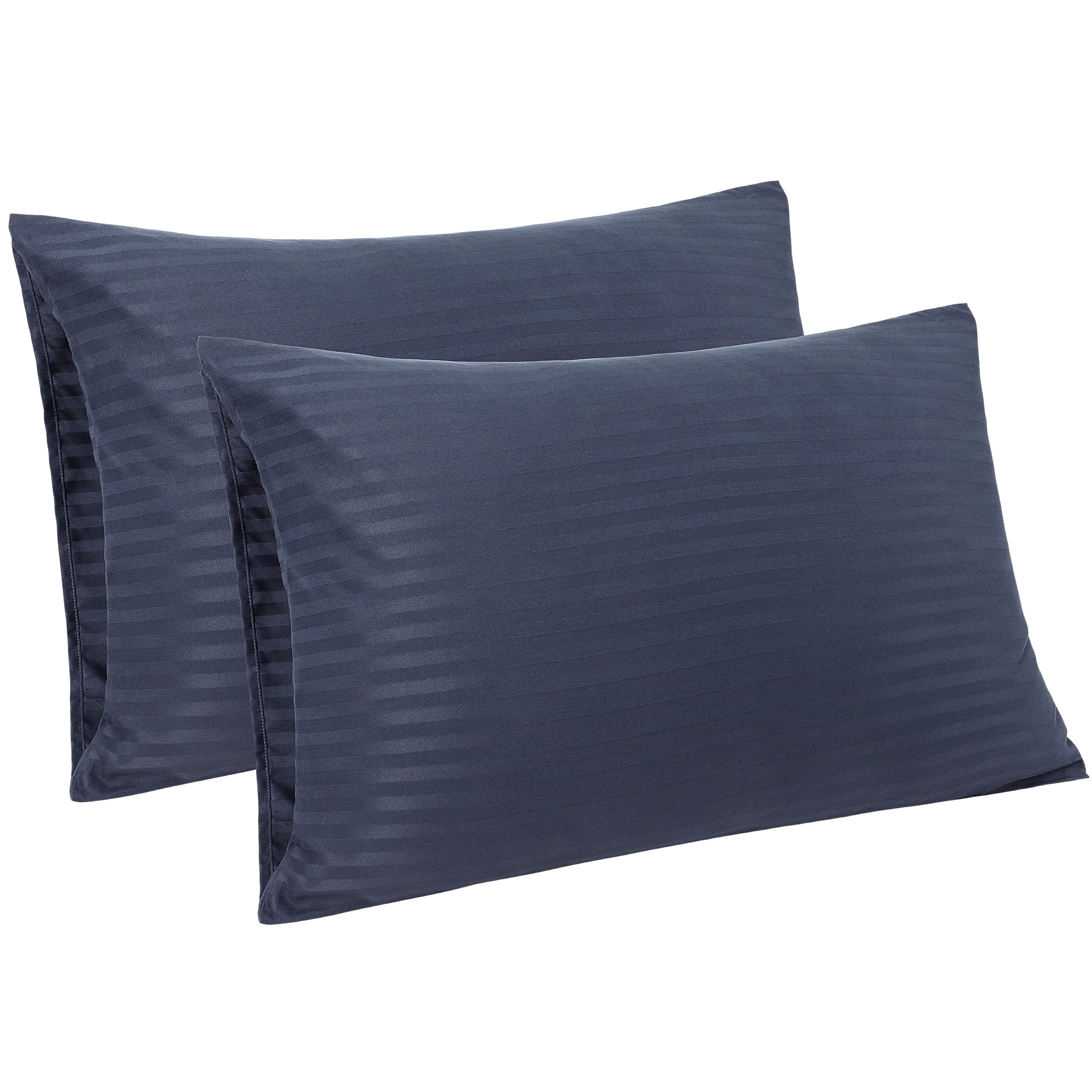 Unique Bargains Soft Durable Set of 2 Microfiber Striped Pillowcase Navy Blue Standard（20"x26")