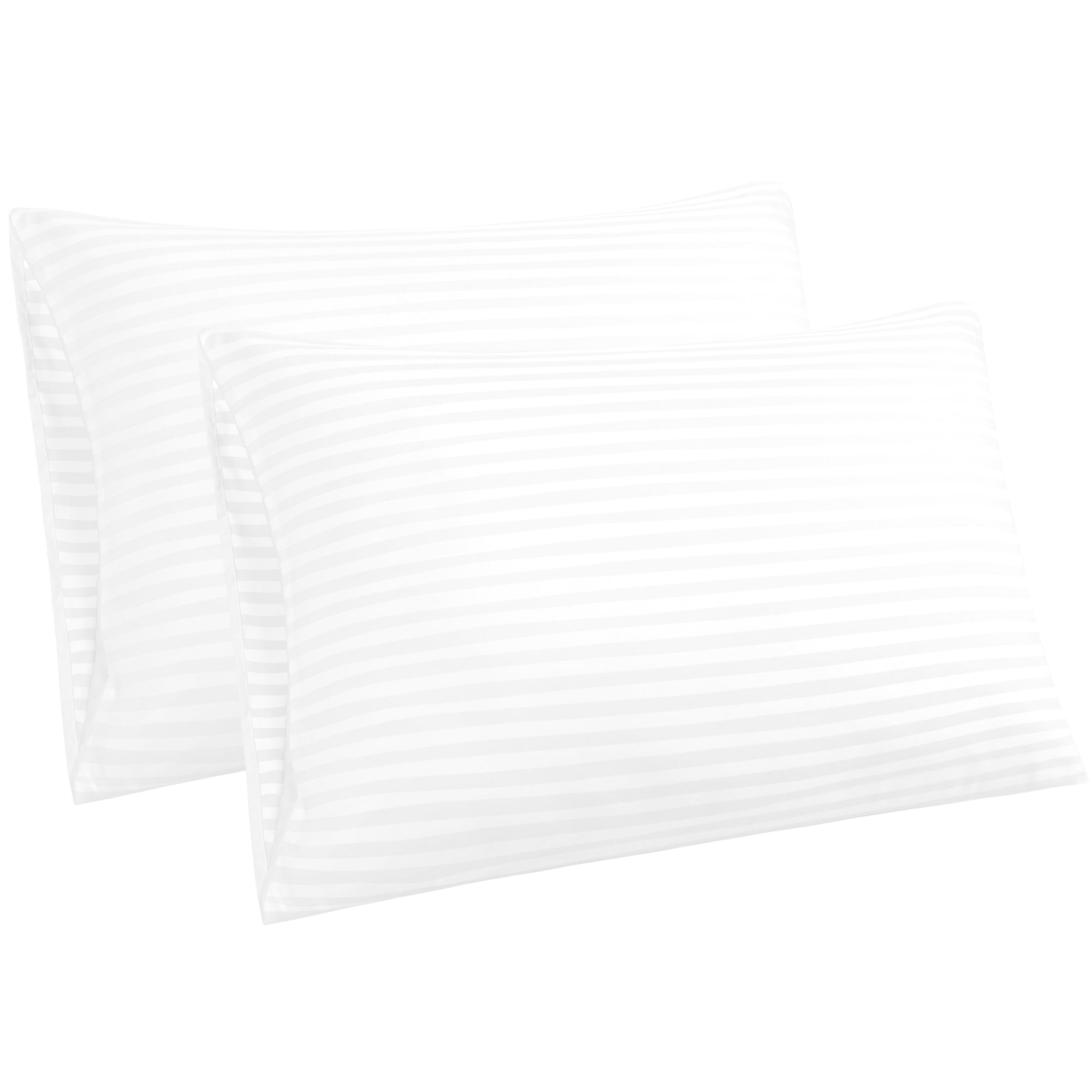 Unique Bargains Soft Durable Set of 2 Microfiber Striped Pillowcase White Queen (20"x30")