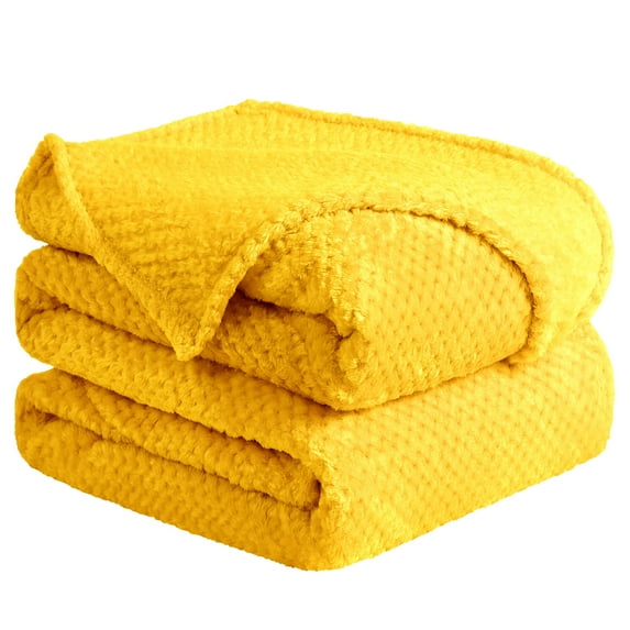 Unique Bargains Soft Flannel Fleece Velvet Blanket Yellow 90" x 108"