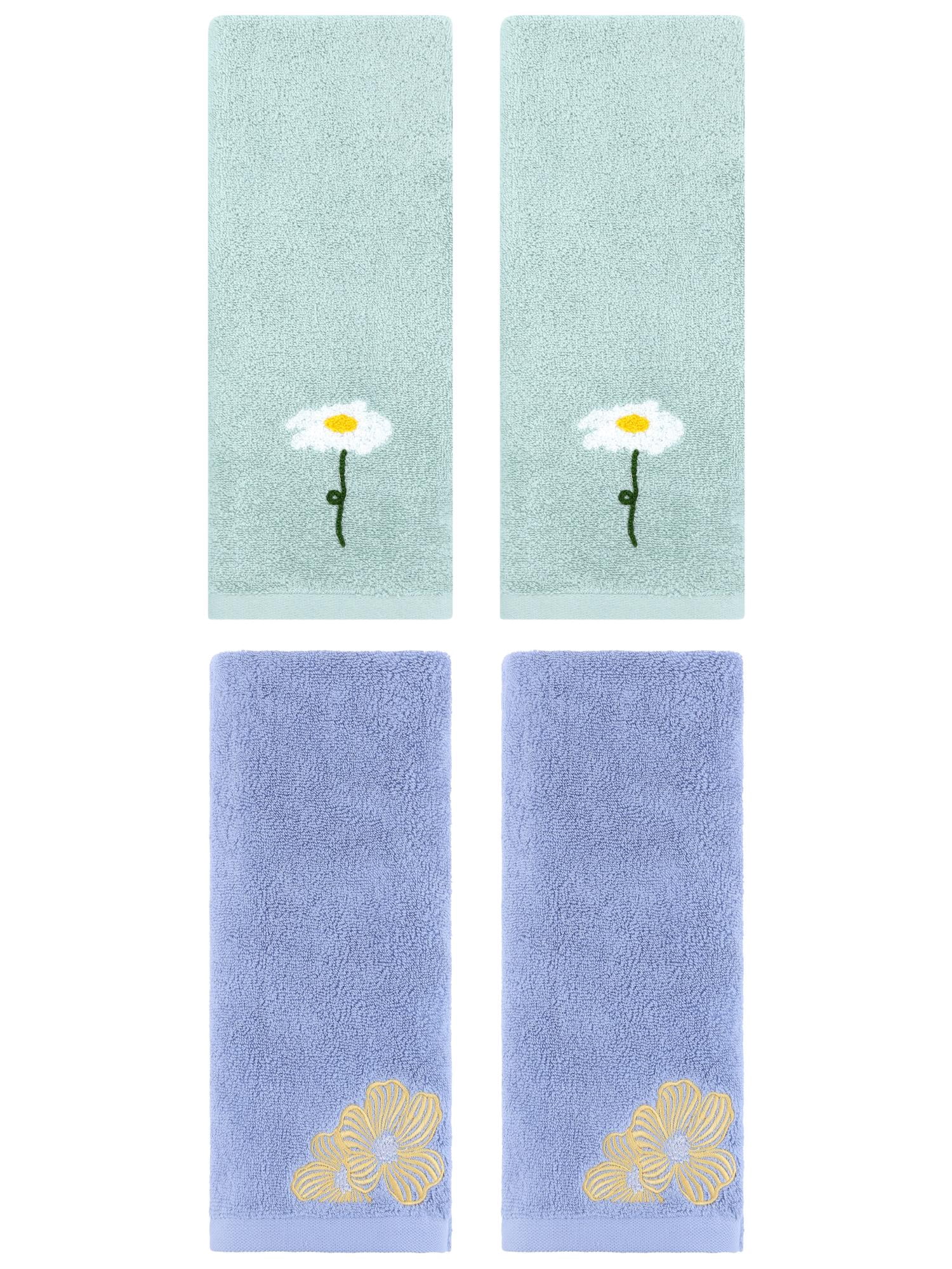 Unique Bargains Soft Floral Pattern Hand Towel Blue/Light Grey 13" x 30"/14" x 31"
