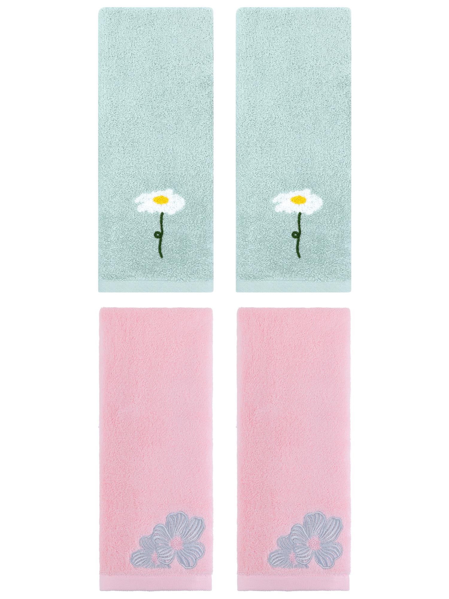 Unique Bargains Soft Floral Pattern Hand Towel Blue/Pink 13" x 30"/14" x 31"