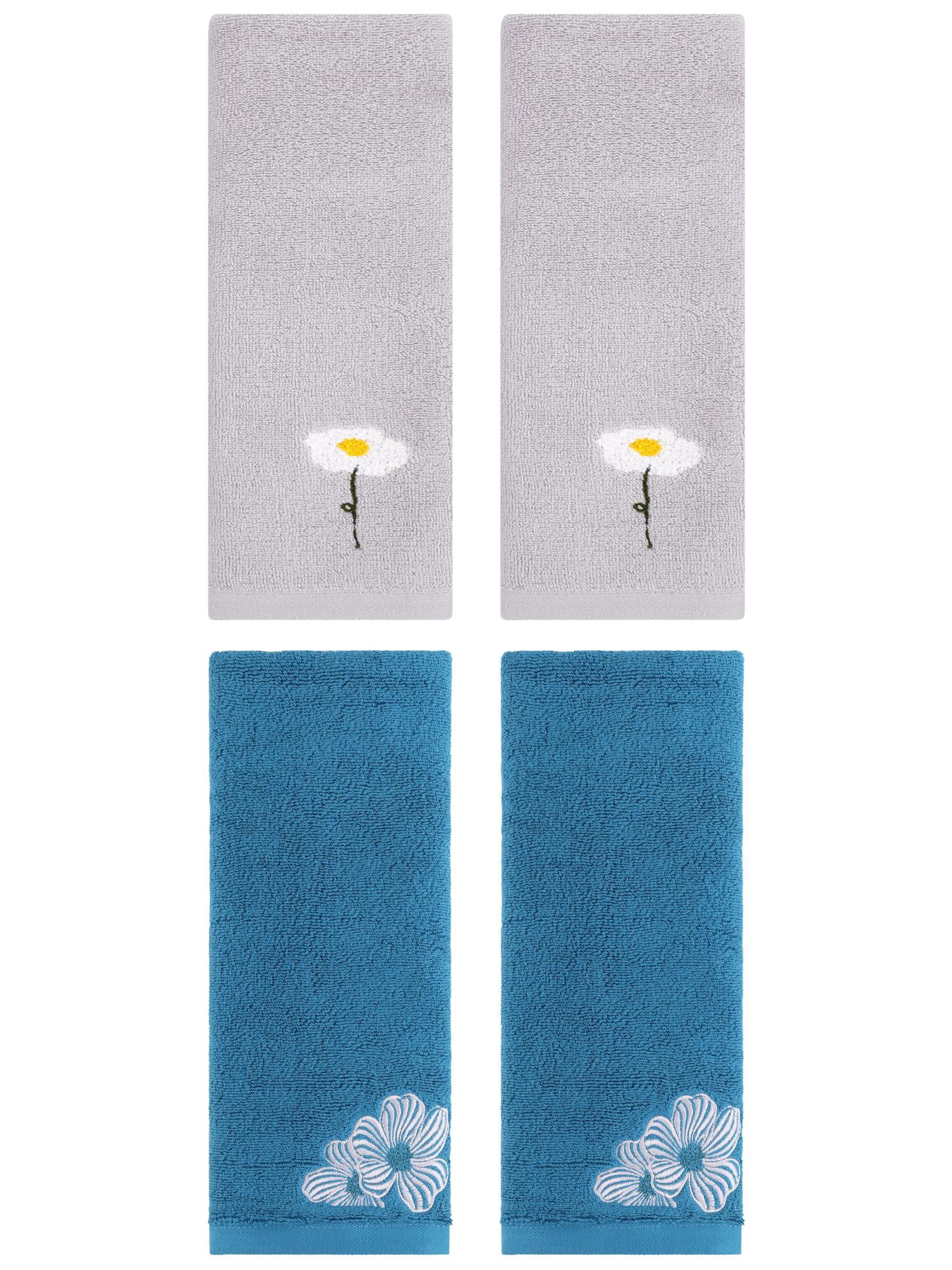 Unique Bargains Soft Floral Pattern Hand Towel Grey/Blue 13" x 30"/14" x 31"