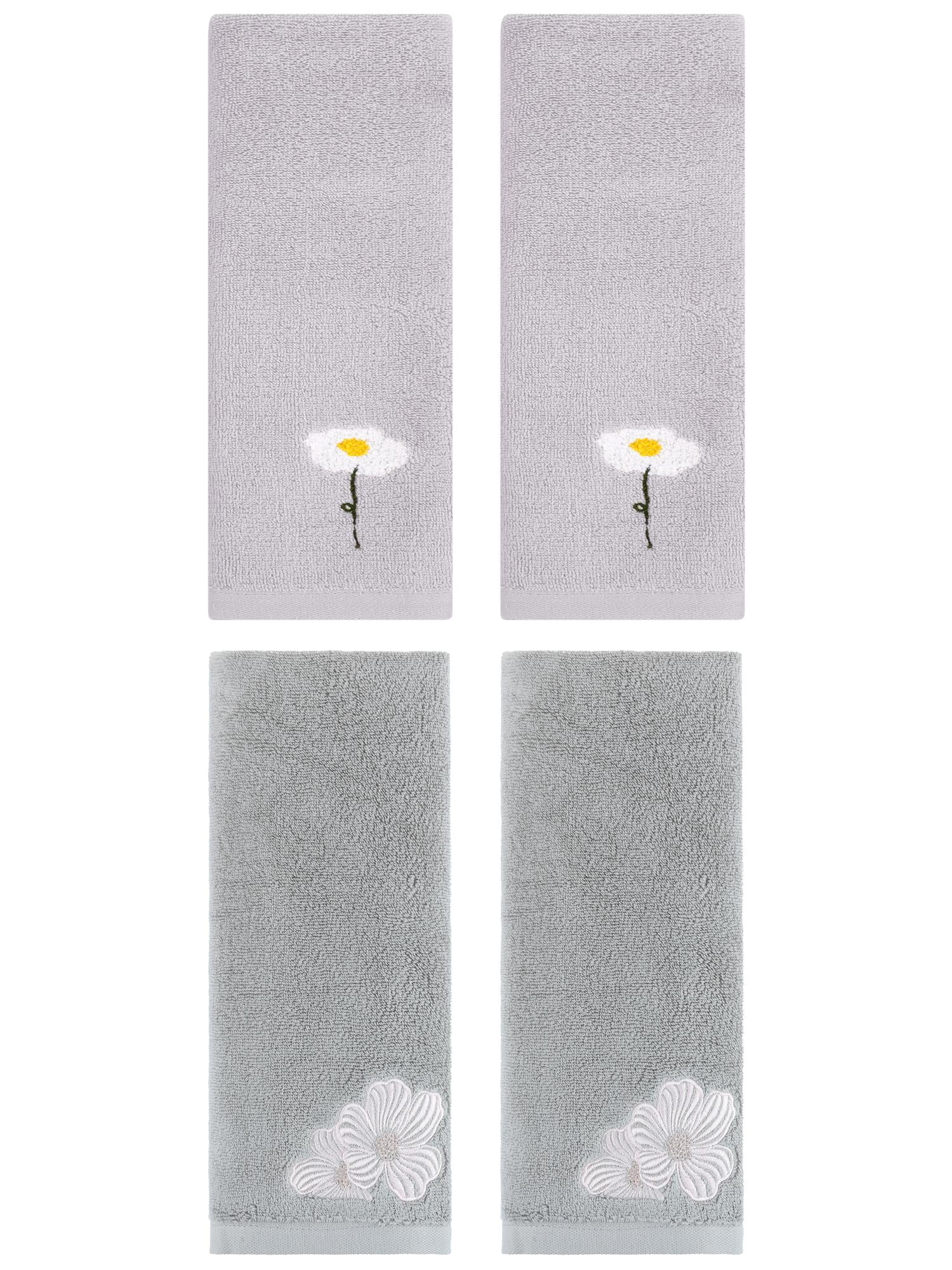 Unique Bargains Soft Floral Pattern Hand Towel Grey/Camel 13" x 30"/14" x 31"