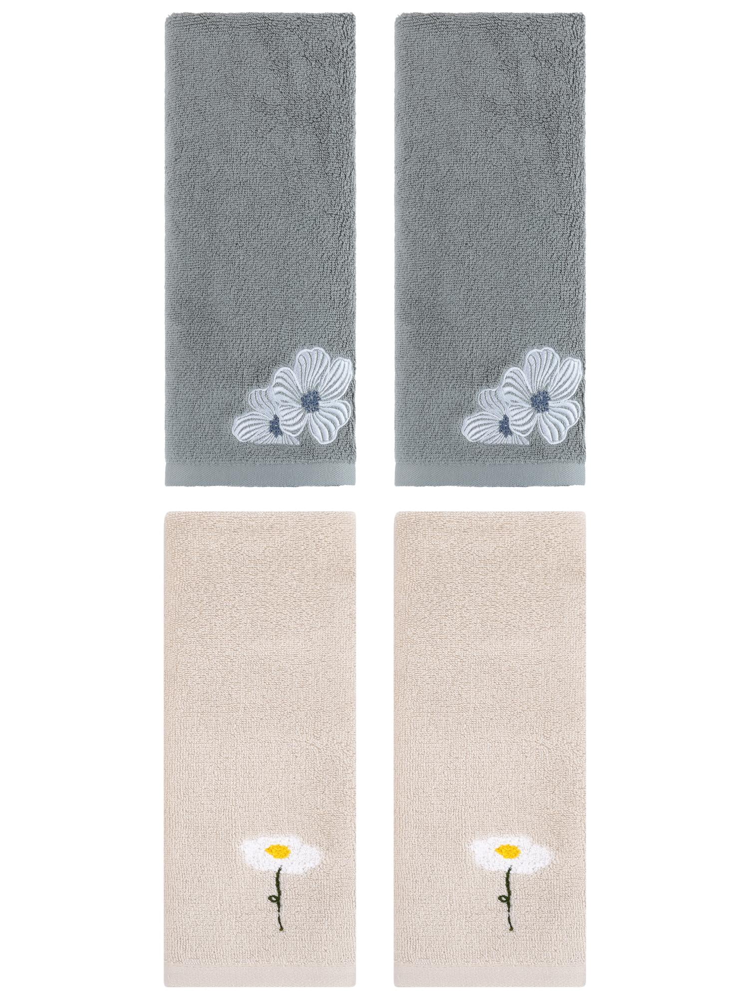 Unique Bargains Soft Floral Pattern Hand Towel Light Brown/Khaki 13" x 30"/14" x 31"