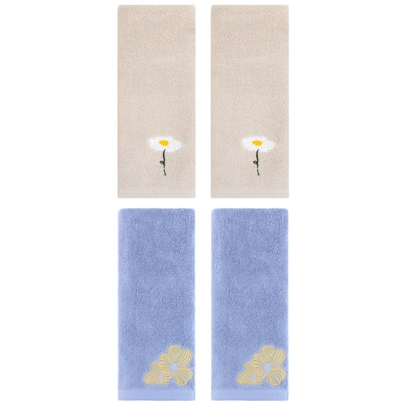 Unique Bargains Soft Floral Pattern Hand Towel Light Brown/Light Grey 13" x 30"/14" x 31"