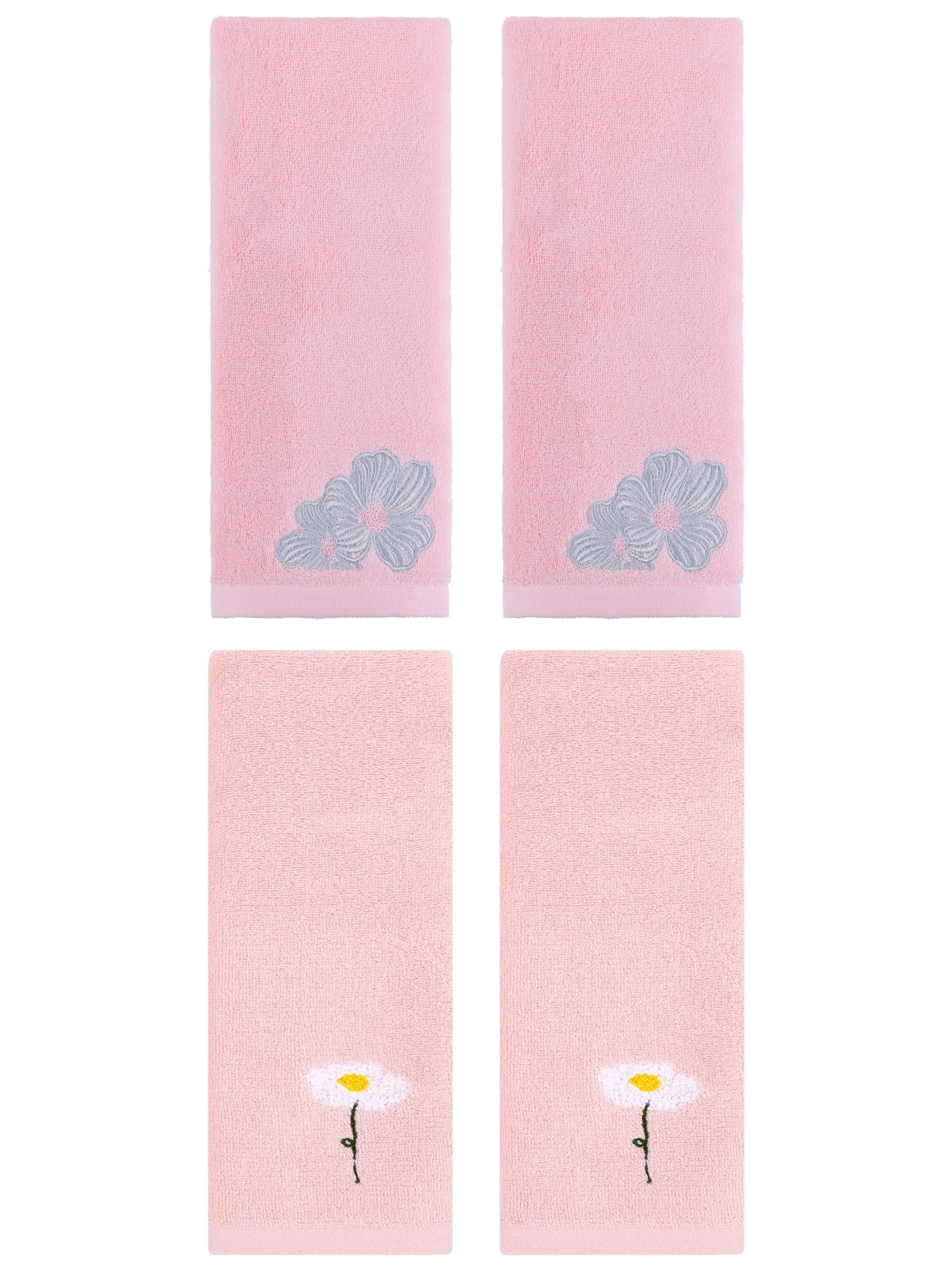 Unique Bargains Soft Floral Pattern Hand Towel Pink 13" x 30"/14" x 31"