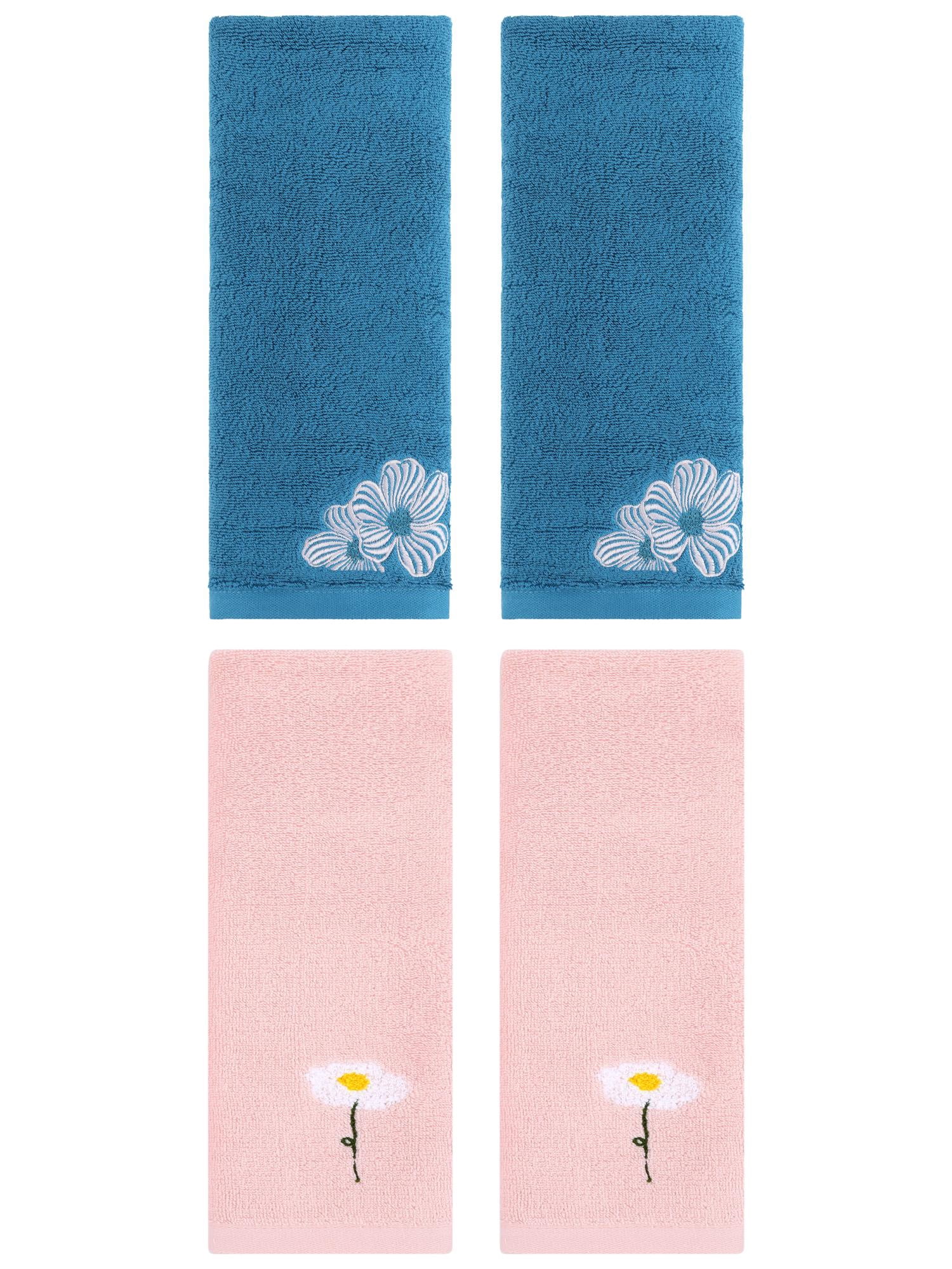 Unique Bargains Soft Floral Pattern Hand Towel Pink/Blue 13" x 30"/14" x 31"