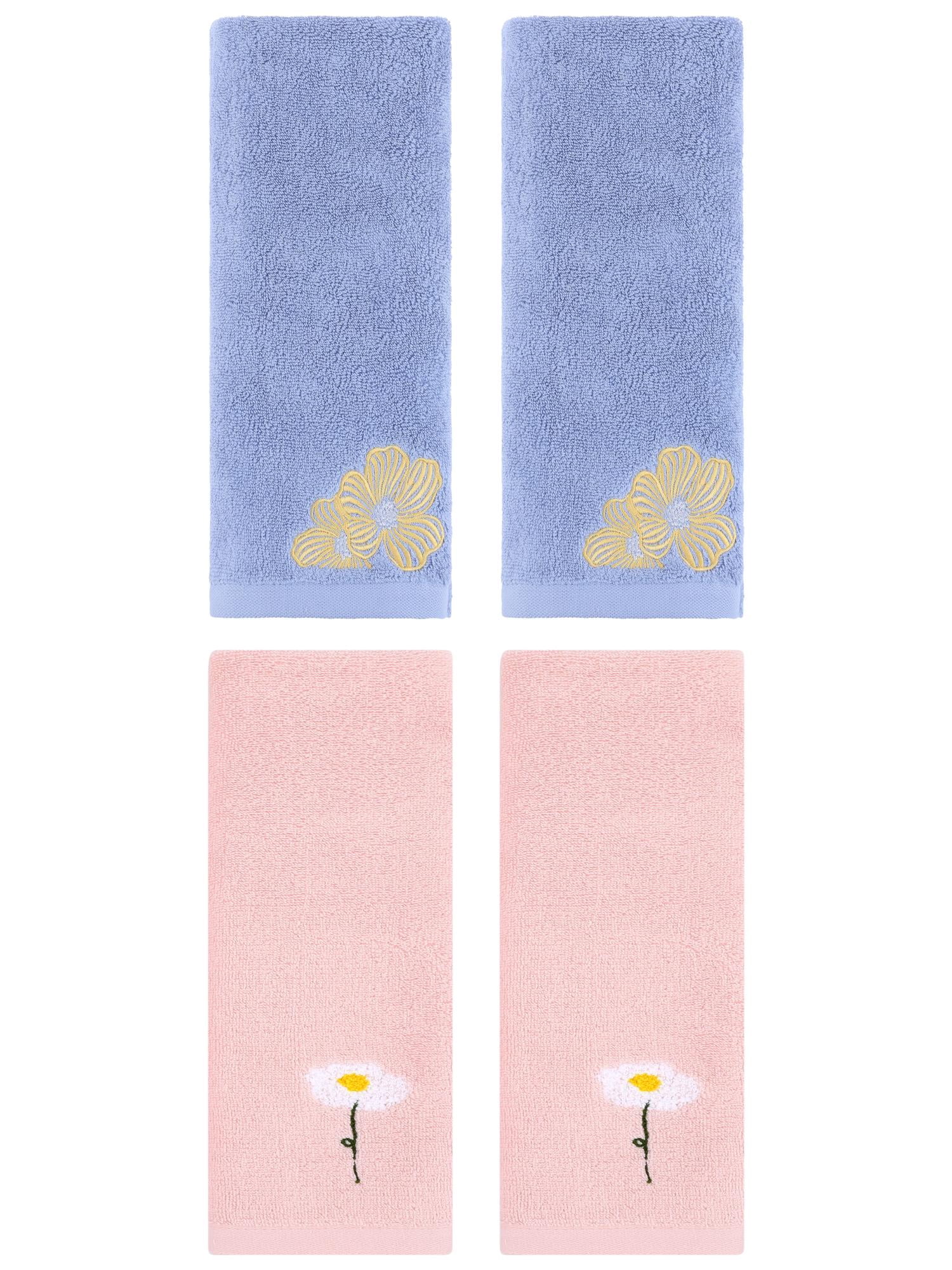 Unique Bargains Soft Floral Pattern Hand Towel Pink/Light Grey 13" x 30"/14" x 31"