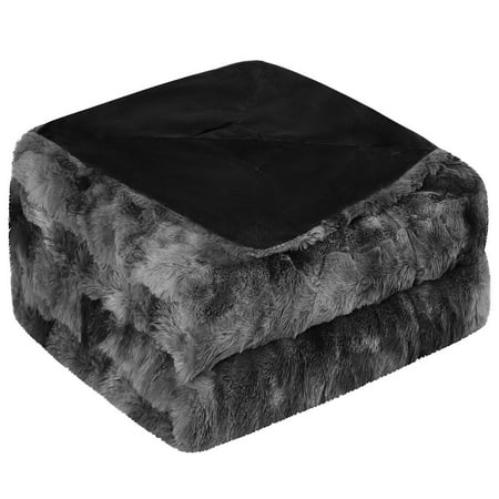 Unique Bargains Soft Fluffy Shaggy Faux Fur Blanket, Throw, Black