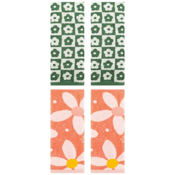 Unique Bargains Soft Hand Towel Set 4 Pcs Green/Orange 14" x 30"/13" x 29"