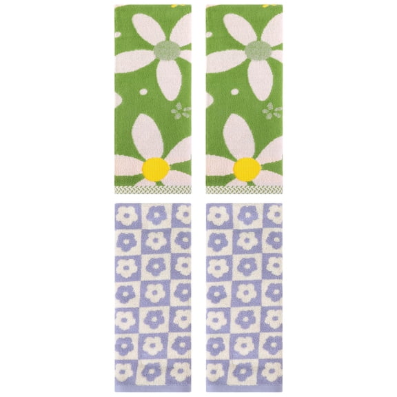Unique Bargains Soft Hand Towel Set 4 Pcs Purple/Green 14" x 30"/13" x 29"