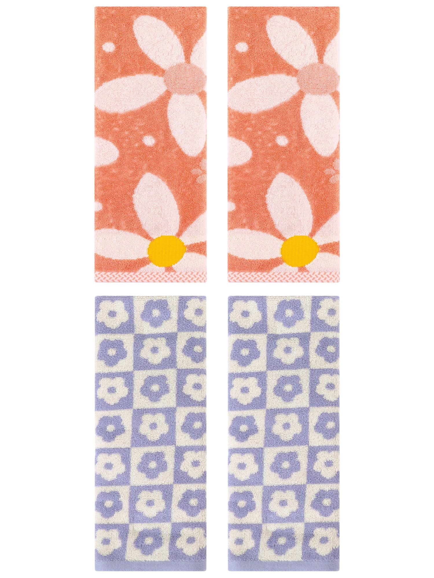 Unique Bargains Soft Hand Towel Set 4 Pcs Purple/Orange 14" x 30"/13" x 29"