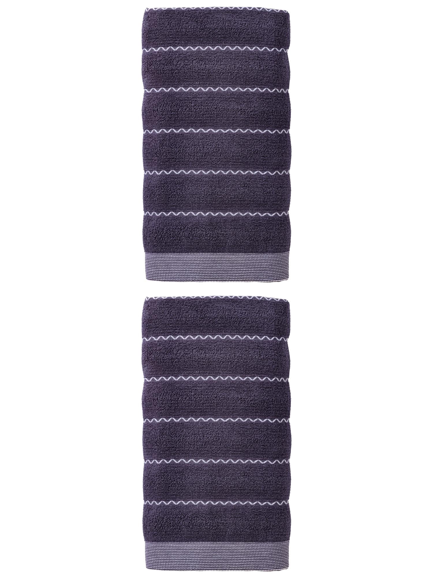 Unique Bargains Soft Highly Absorbent Cotton Stripe Bath Towel 2 Pack Blue 55"x28"