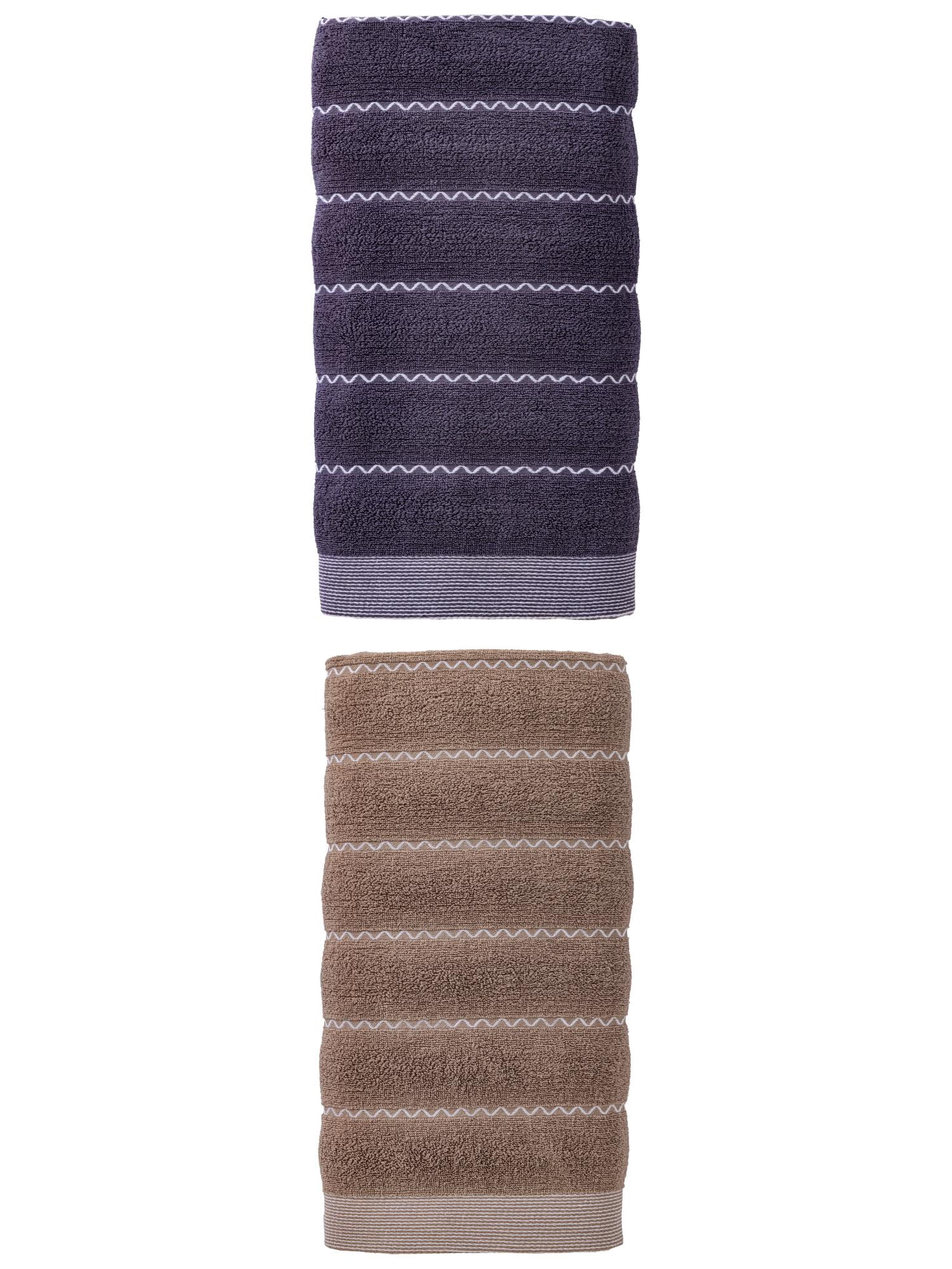 Unique Bargains Soft Highly Absorbent Cotton Stripe Bath Towel 2 Pack Blue/Grey 55"x28"
