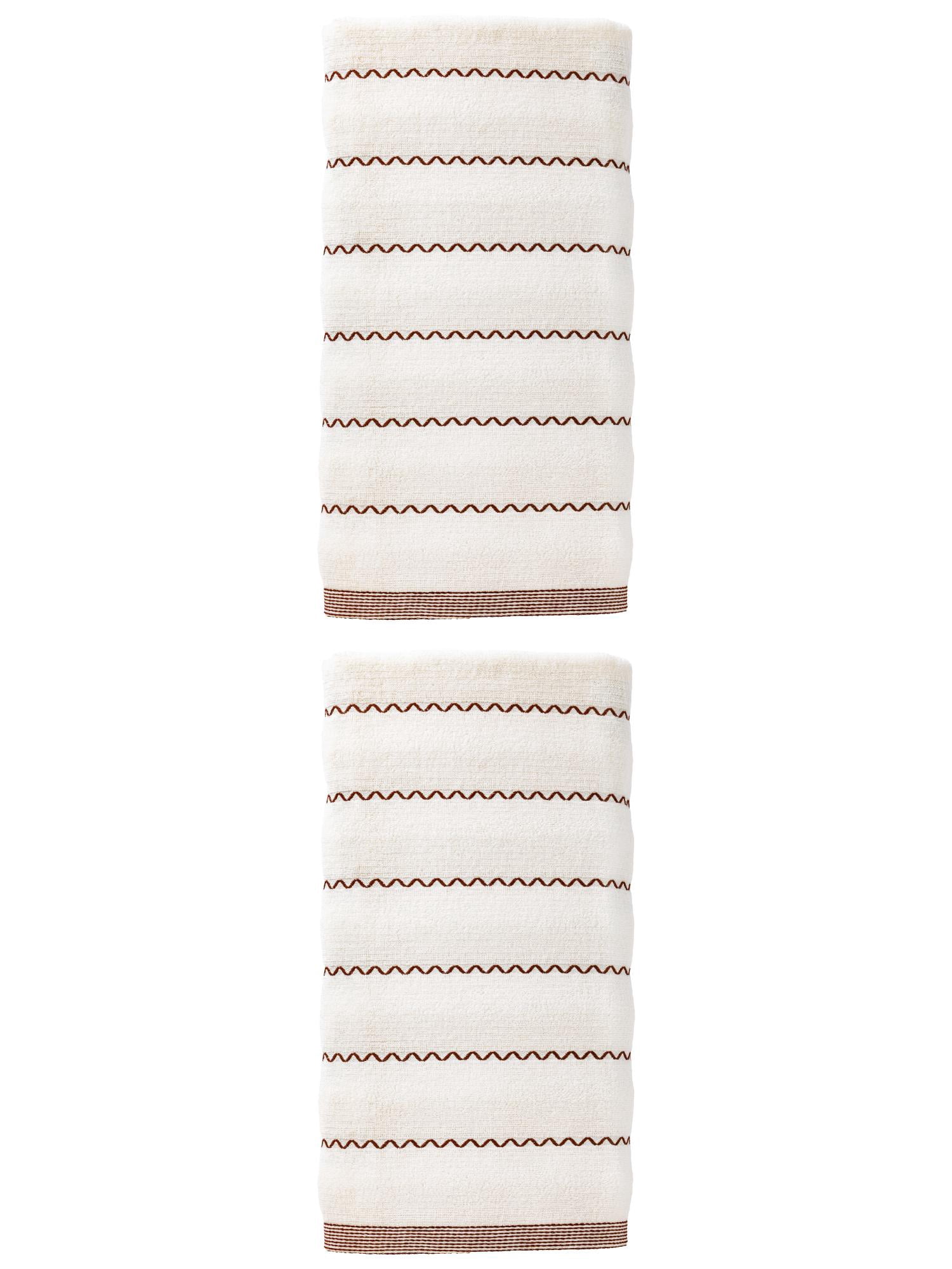 Unique Bargains Soft Highly Absorbent Cotton Stripe Bath Towel 2 Pack White 55"x28"