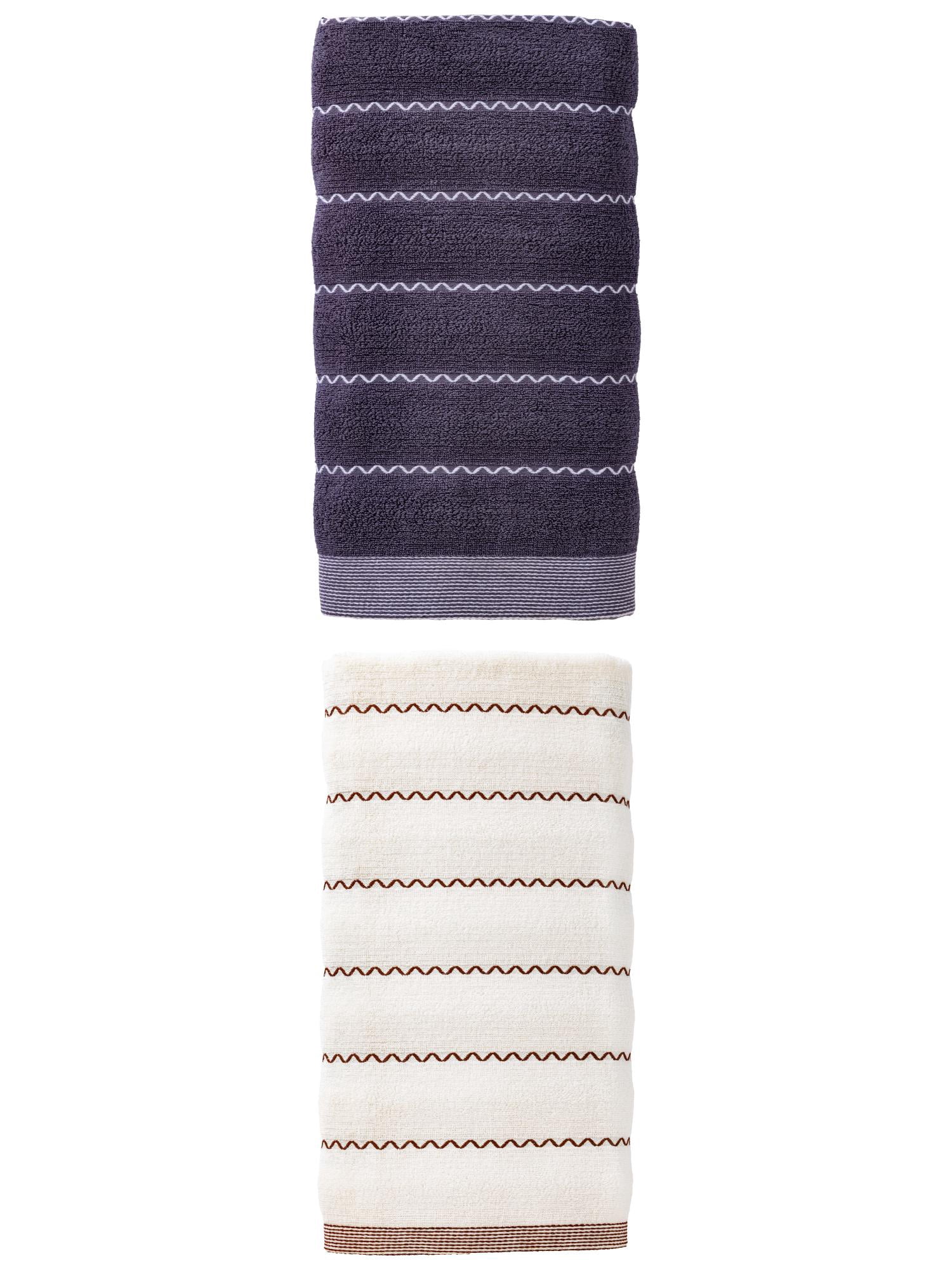 Unique Bargains Soft Highly Absorbent Cotton Stripe Bath Towel 2 Pack White/Blue 55"x28"