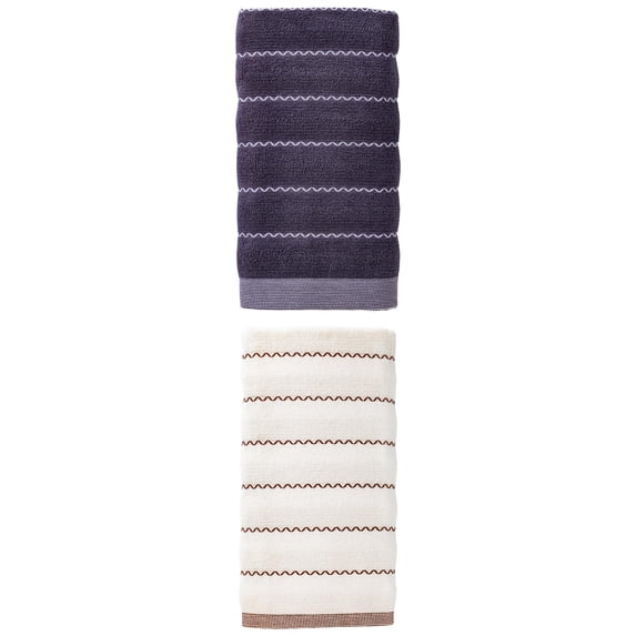 Unique Bargains Soft Highly Absorbent Cotton Stripe Bath Towel 2 Pack White/Blue 55"x28"