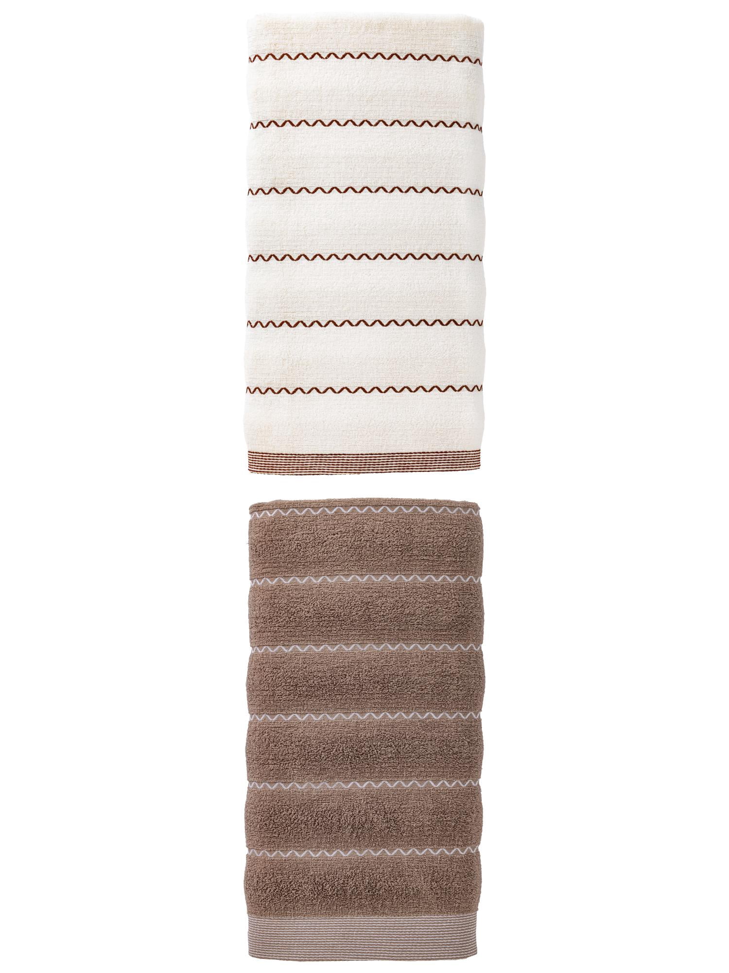 Unique Bargains Soft Highly Absorbent Cotton Stripe Bath Towel 2 Pack White/Grey 55"x28"