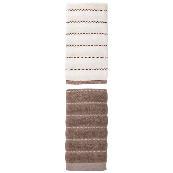 Unique Bargains Soft Highly Absorbent Cotton Stripe Bath Towel 2 Pack White/Grey 55"x28"