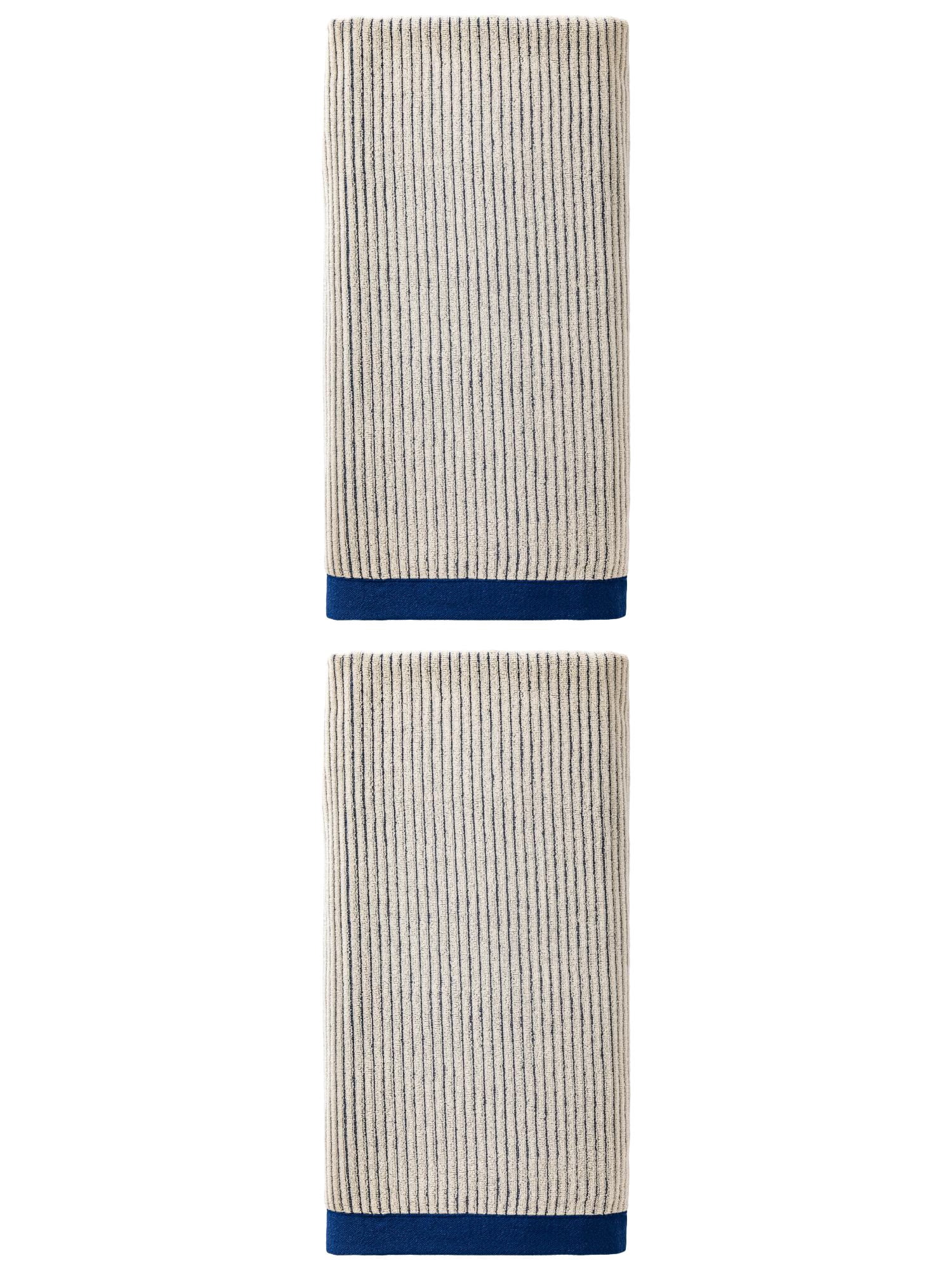 Unique Bargains Soft Highly Absorbent Cotton Striped Bath Towel 2 Pack Blue 55"x28"