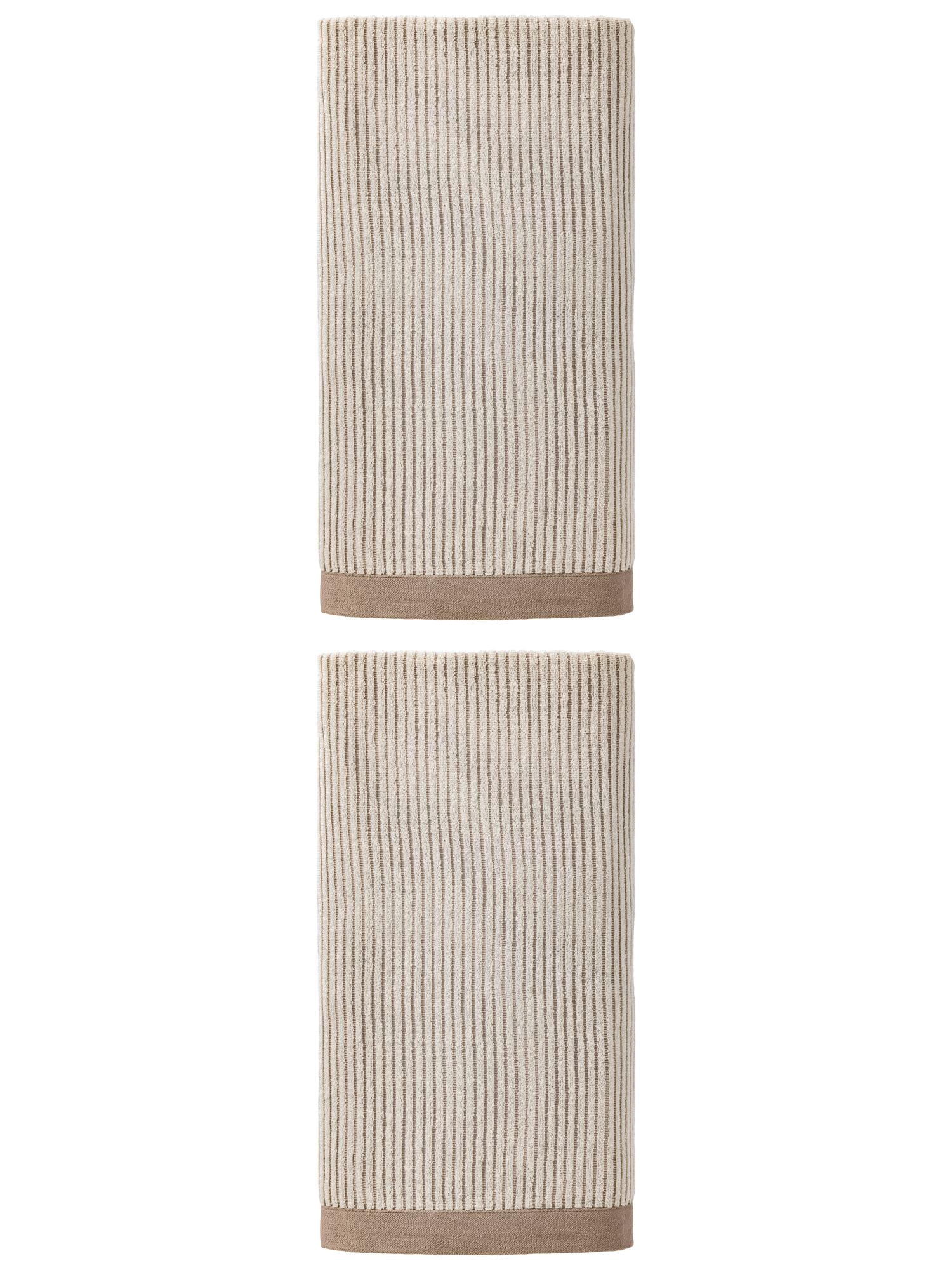 Unique Bargains Soft Highly Absorbent Cotton Striped Bath Towel 2 Pack Brown 55"x28"