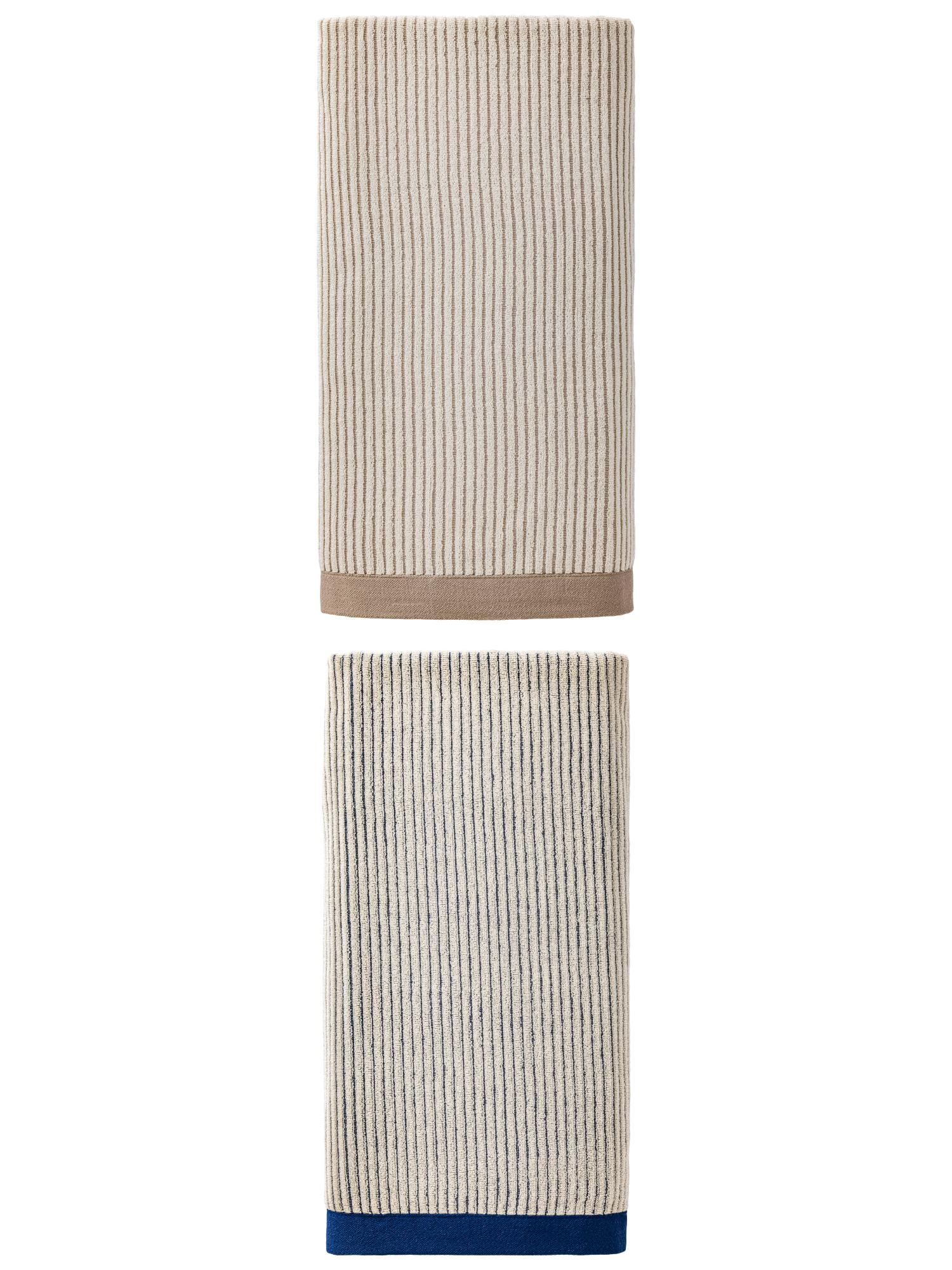 Unique Bargains Soft Highly Absorbent Cotton Striped Bath Towel 2 Pack Brown/Blue 55"x28"