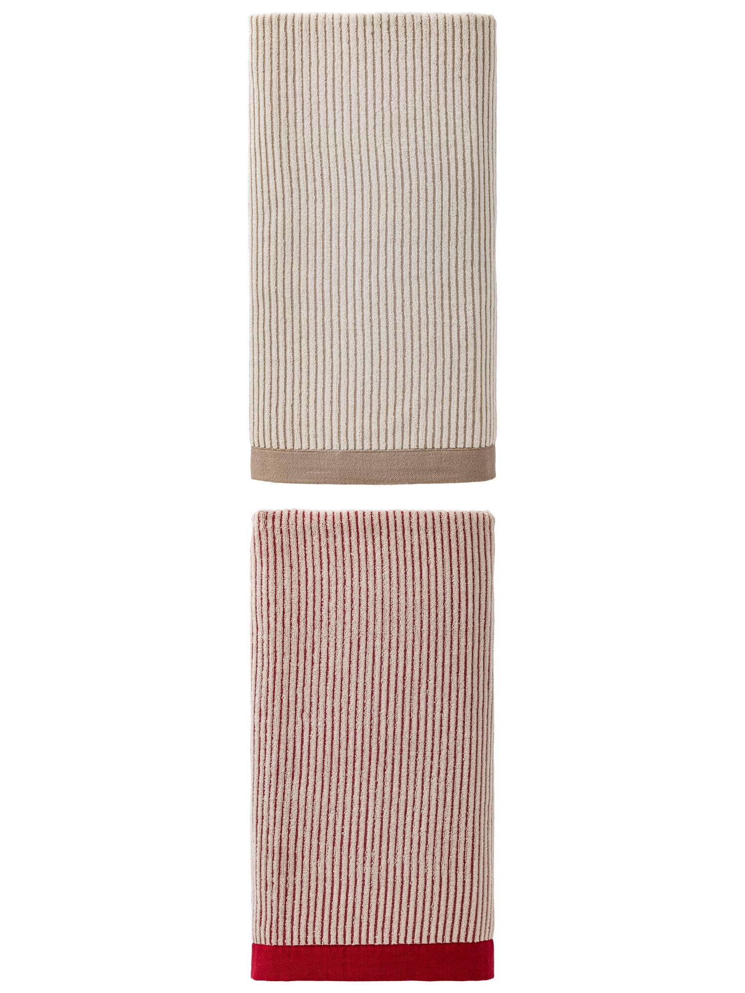 Unique Bargains Soft Highly Absorbent Cotton Striped Bath Towel 2 Pack Brown/Red 55"x28"