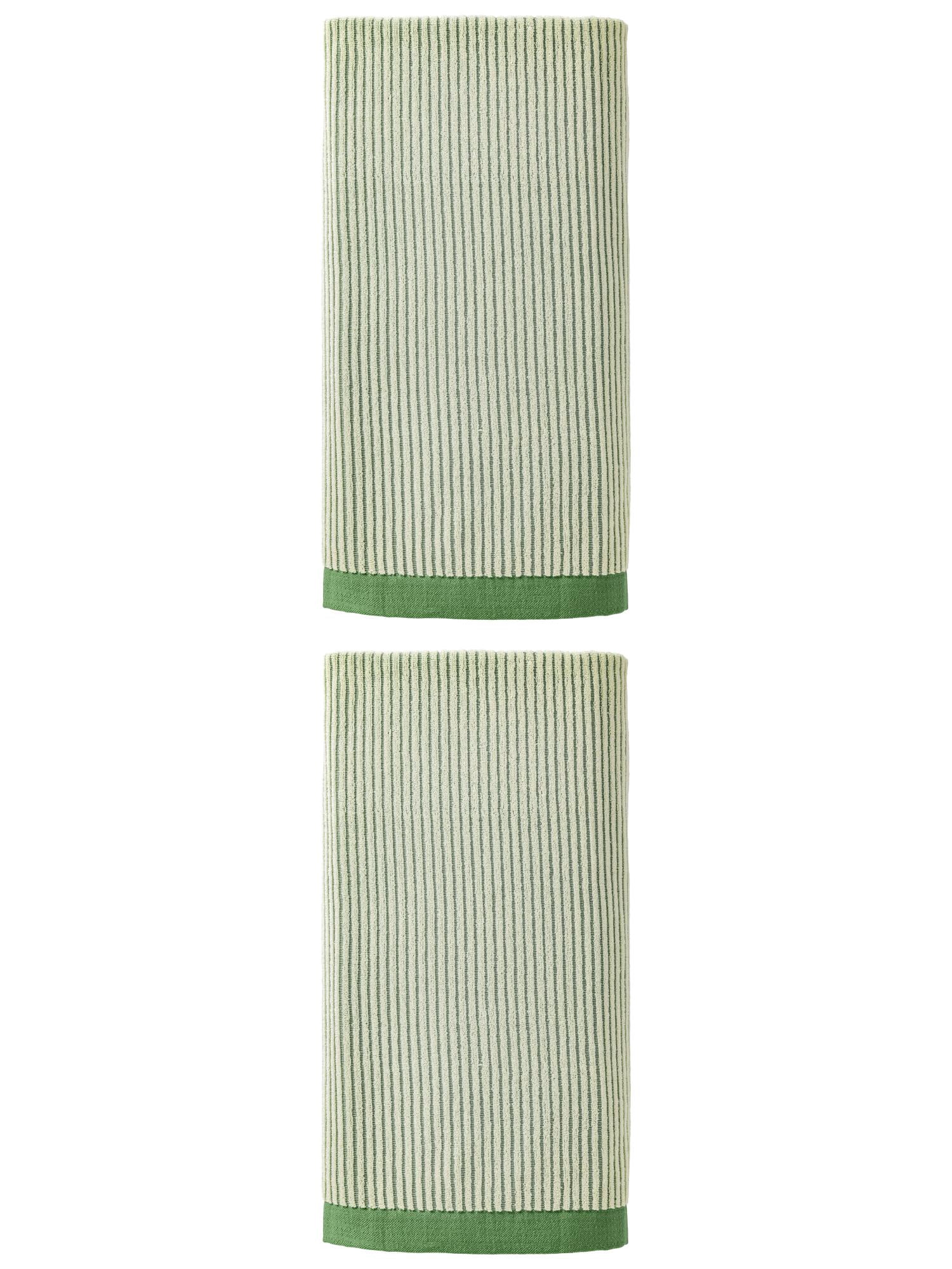 Unique Bargains Soft Highly Absorbent Cotton Striped Bath Towel 2 Pack Green 55"x28"
